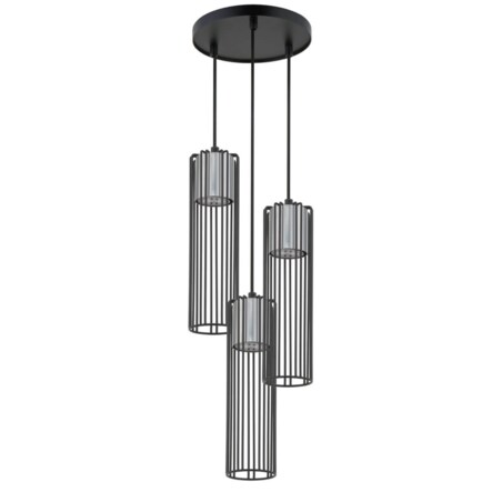 3-płomienna lampa wisząca Fobia druciana czarna srebrna