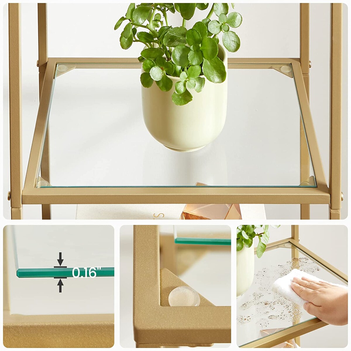 Regał Półka 40X30X124,5 Cm Złoty, Przezroczysty