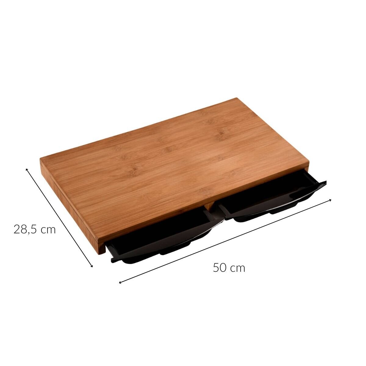 Bambusowa deska do krojenia z wysuwanymi szufladami, 50 x 28,5 cm