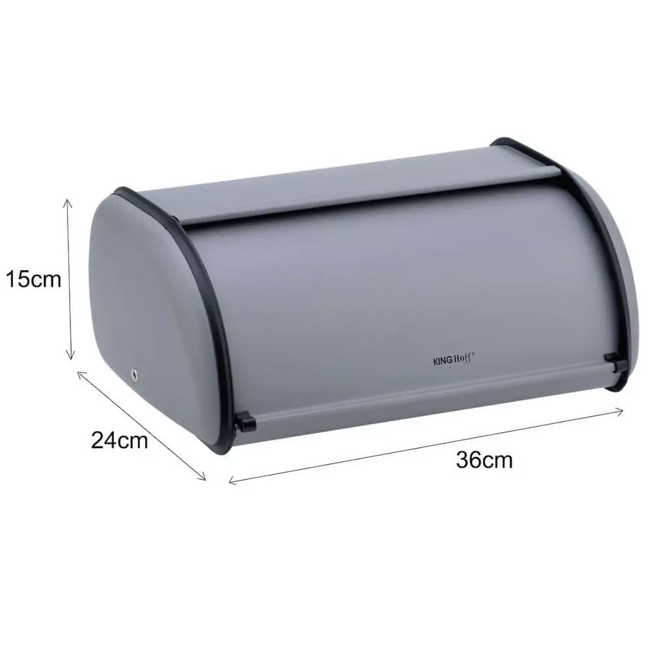 Chlebak stalowy mały 36cm szary matowy pojemnik na chleb pieczywo bułki KINGHOFF