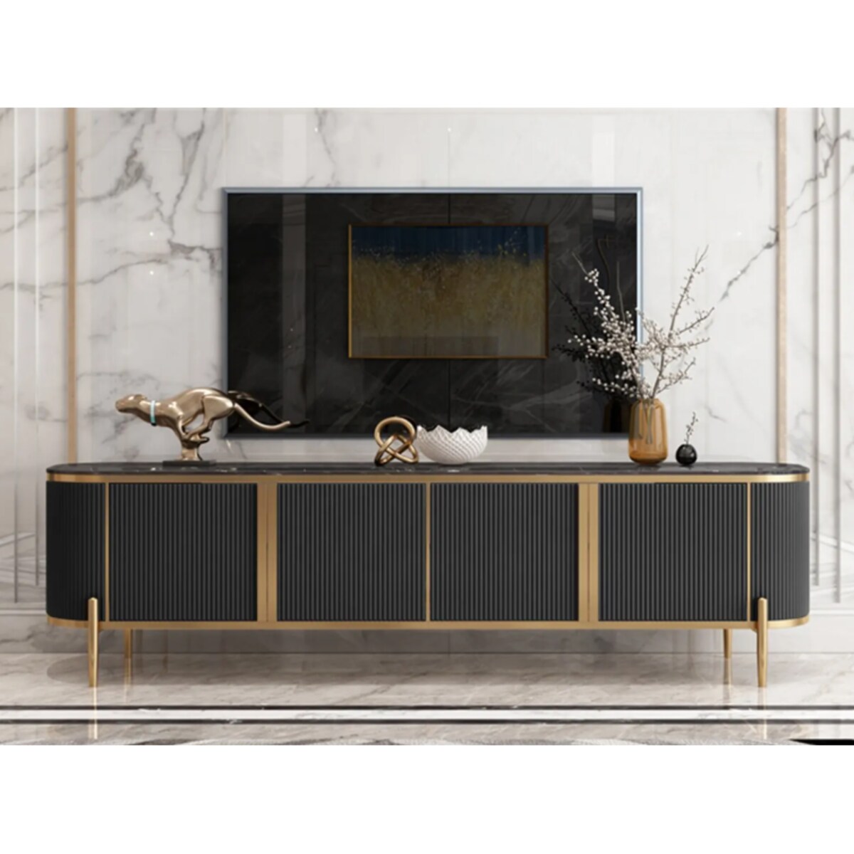 Komoda RTV złota grafitowa Omega Glamour Premium 200x40x60