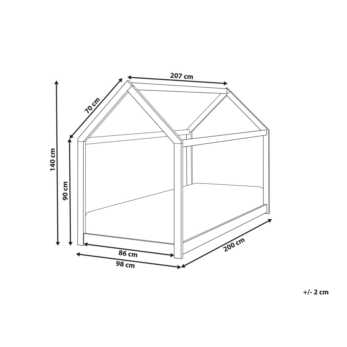 Łóżko dziecięce domek drewniane 90 x 200 cm jasne TOSSE