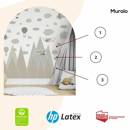 NAKLEJKI ŚCIENNE DLA DZIECI BEŻOWE GÓRY SAMOLOTY BALONY RETRO ZESTAW