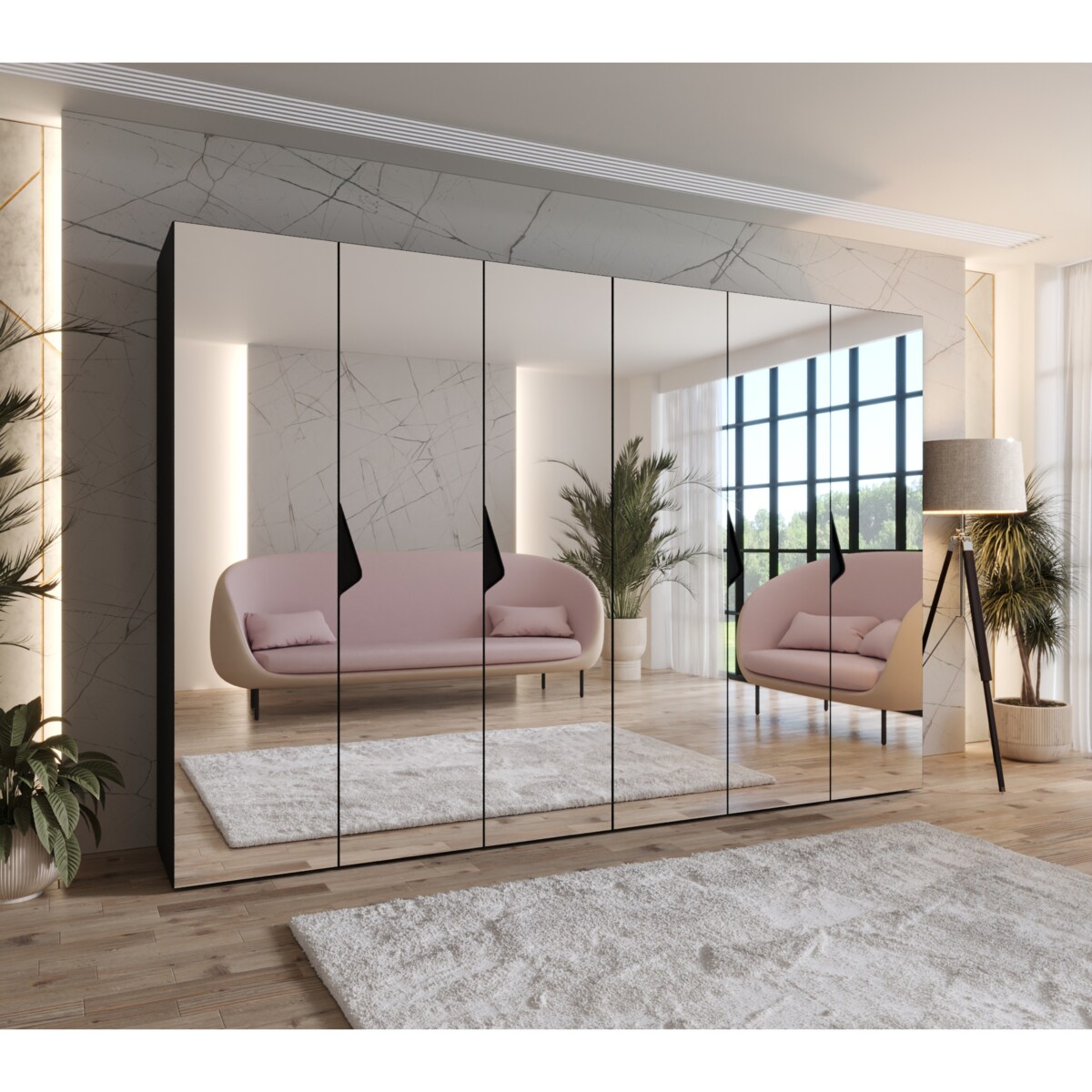 Szafa uchylna z lustrem Sandi 3 300 (2X150) wys 202 cm Czarny + u Czarny