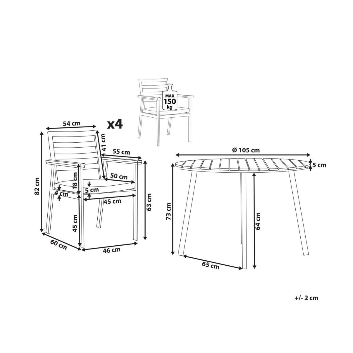 Zestaw ogrodowy stół i 4 krzesła biały z poduszkami szarymi CAVOLI