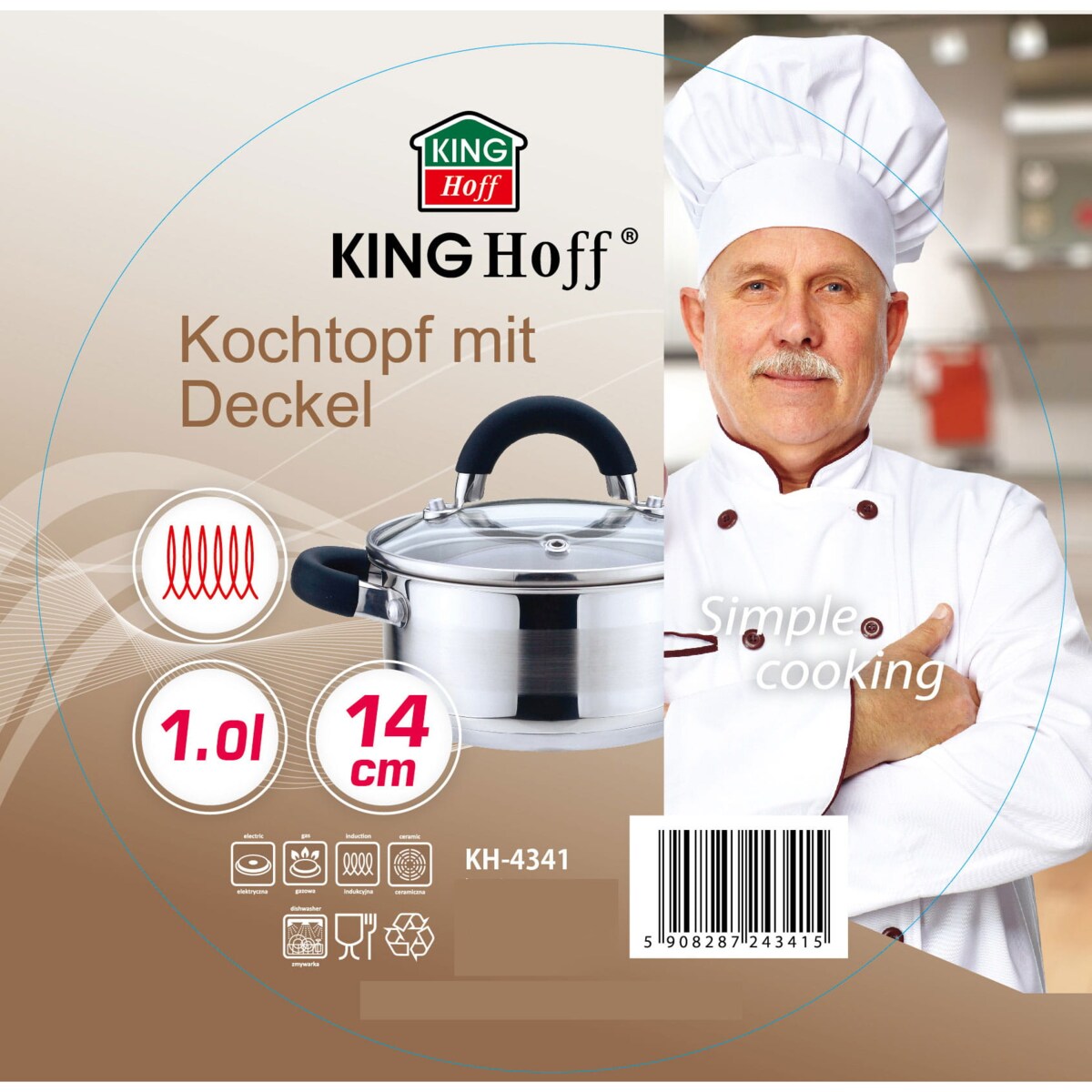 Garnek stalowy na indukcję gaz 1.0L 14cm KINGHOFF