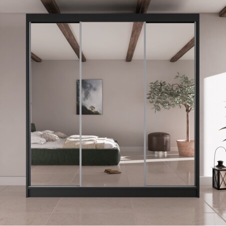 Szafa przesuwna Homla V200 z lustrem na frontach, do sypialni -czarna