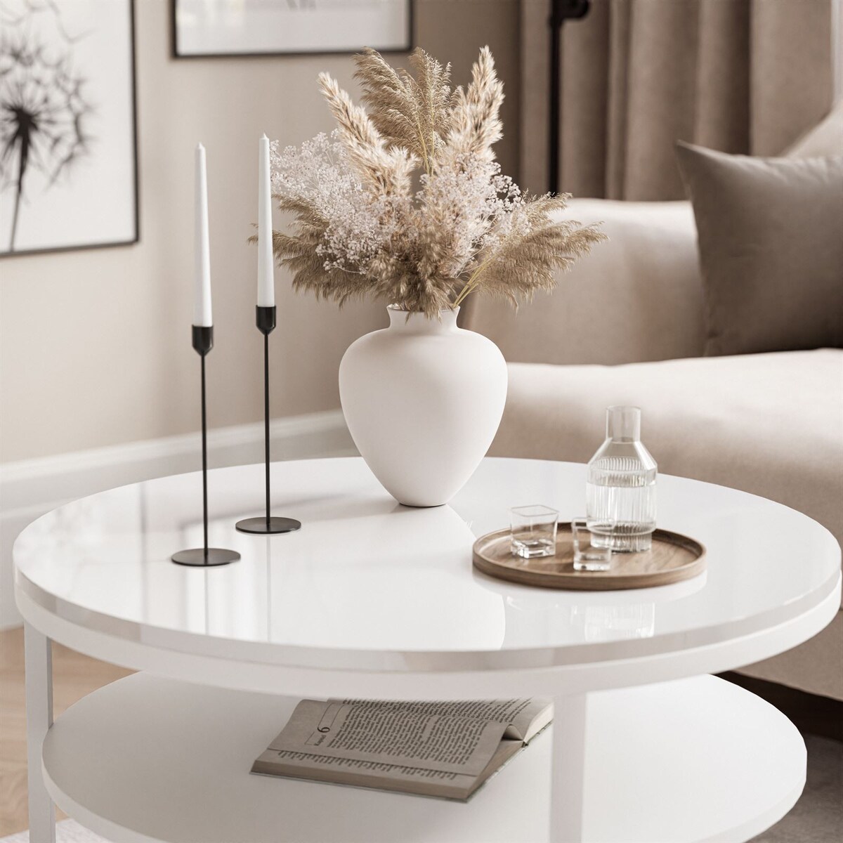 Stolik kawowy CIRI SLIM z półką biały połysk