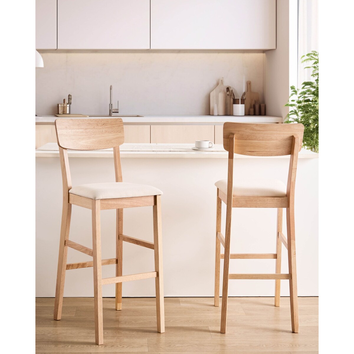 Zestaw 2 krzeseł barowych AMBLER Drewno Jasny brąz/ beżowy