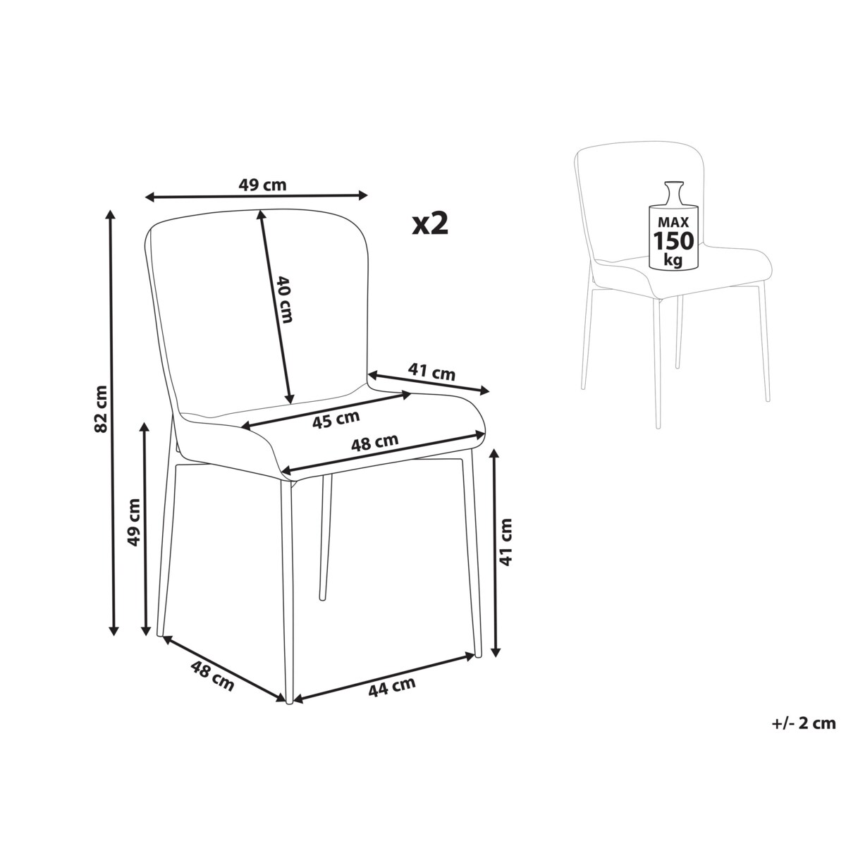 Zestaw 2 krzeseł do jadalni brązowy ADA