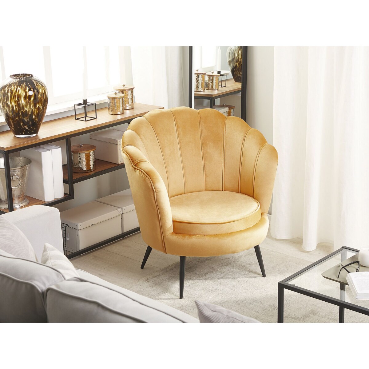 Fotel welurowy żółty LOVIKKA