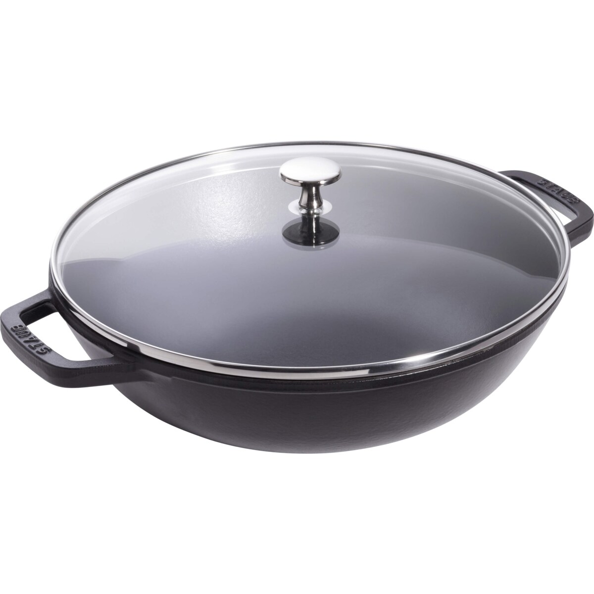 Wok żeliwny z pokrywką Staub - 30 cm, Czarny