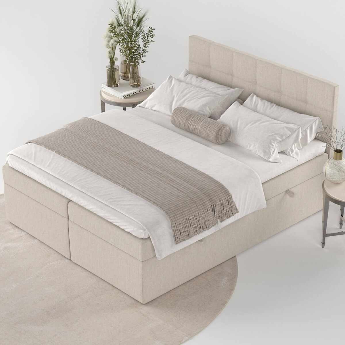 Łóżko tapicerowane LEAN 140x200 z pojemnikiem, Jasny Beż, tkanina Inari 22
