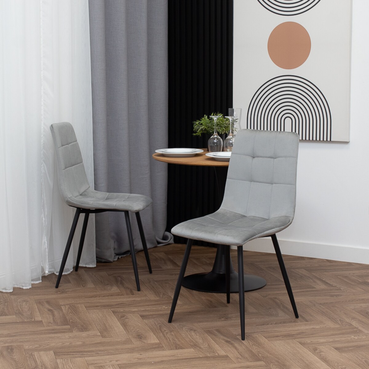 Krzesło welurowe tapicerowane nowoczesne pikowane szare