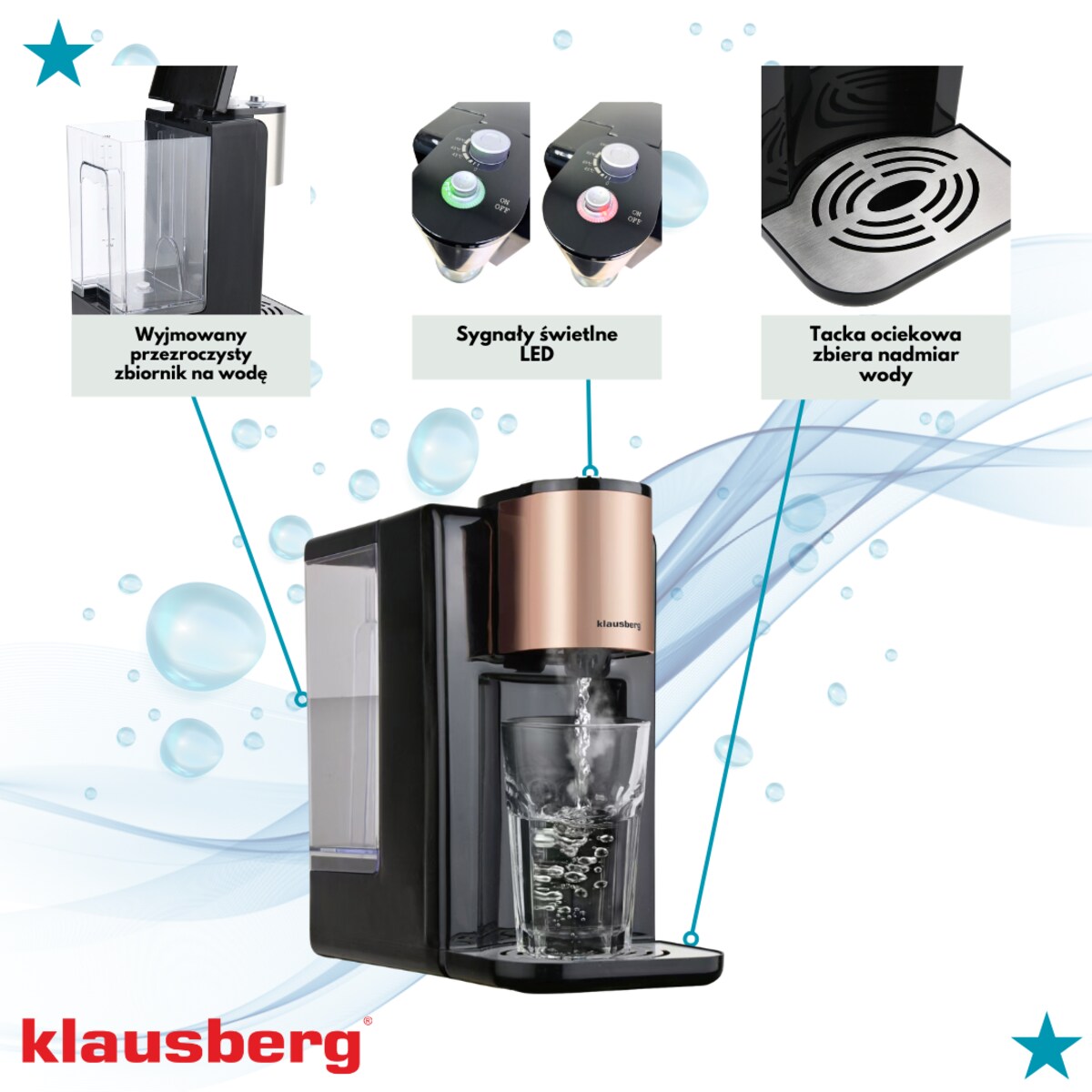 Dozownik dystrybutor podgrzewacz do gorącej wody 2.2L z regulacją temperatury KLAUSBERG