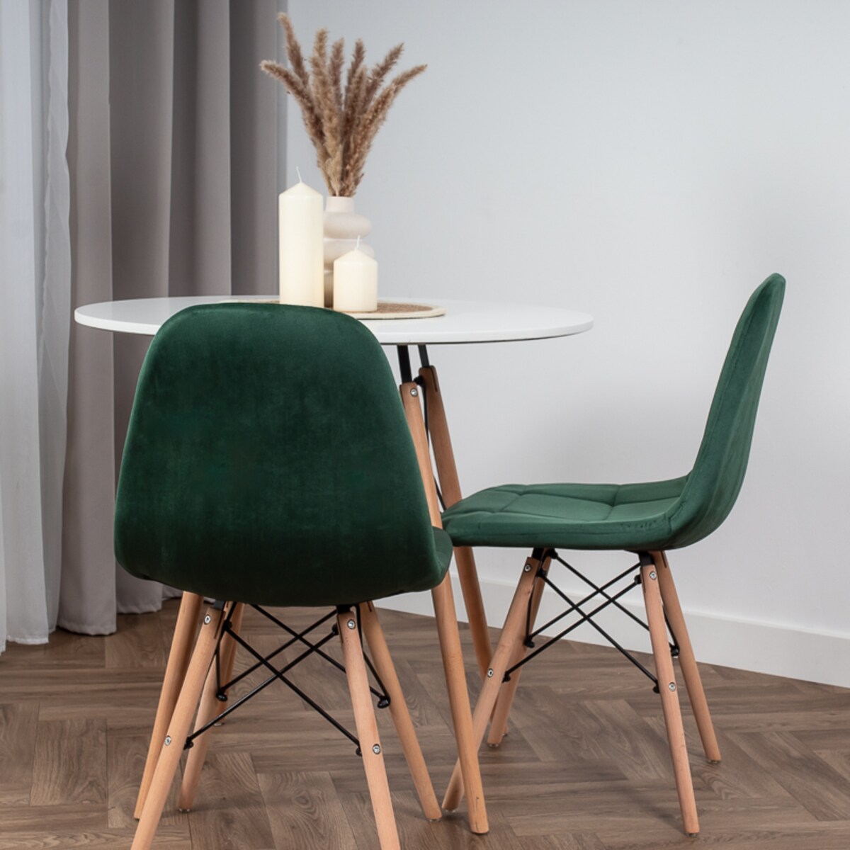 Krzesło tapicerowane skandynawskie welurowe pikowane zielone