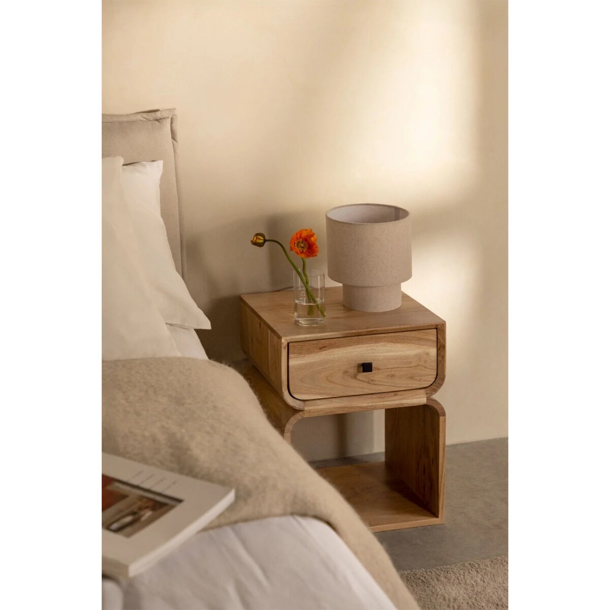 Szafka stolik nocny drewno mango, naturalny, Ferni, 40x35 cm