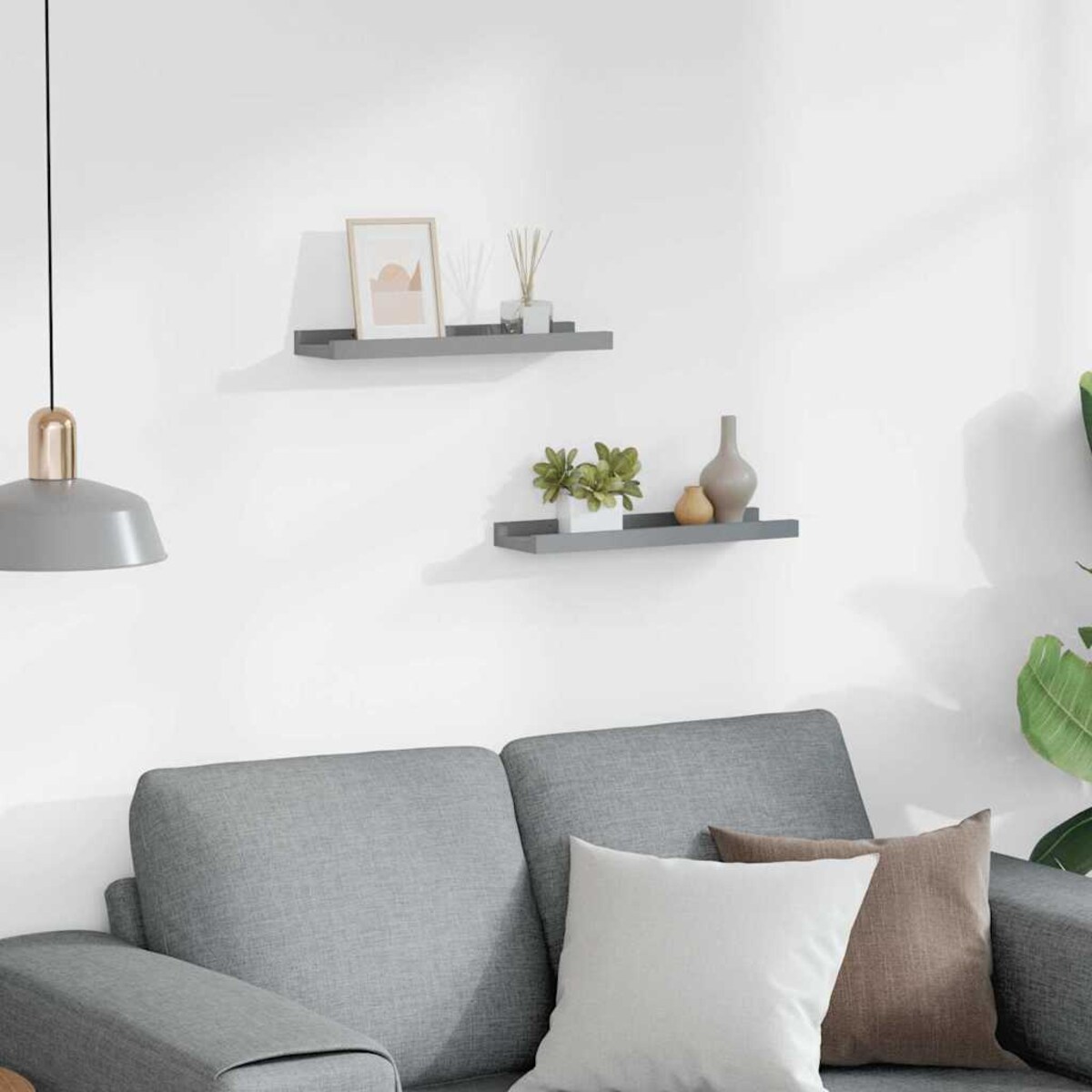 vidaXL Półki ścienne na zdjęcia, 2 szt., szare, 40x9x3 cm, MDF