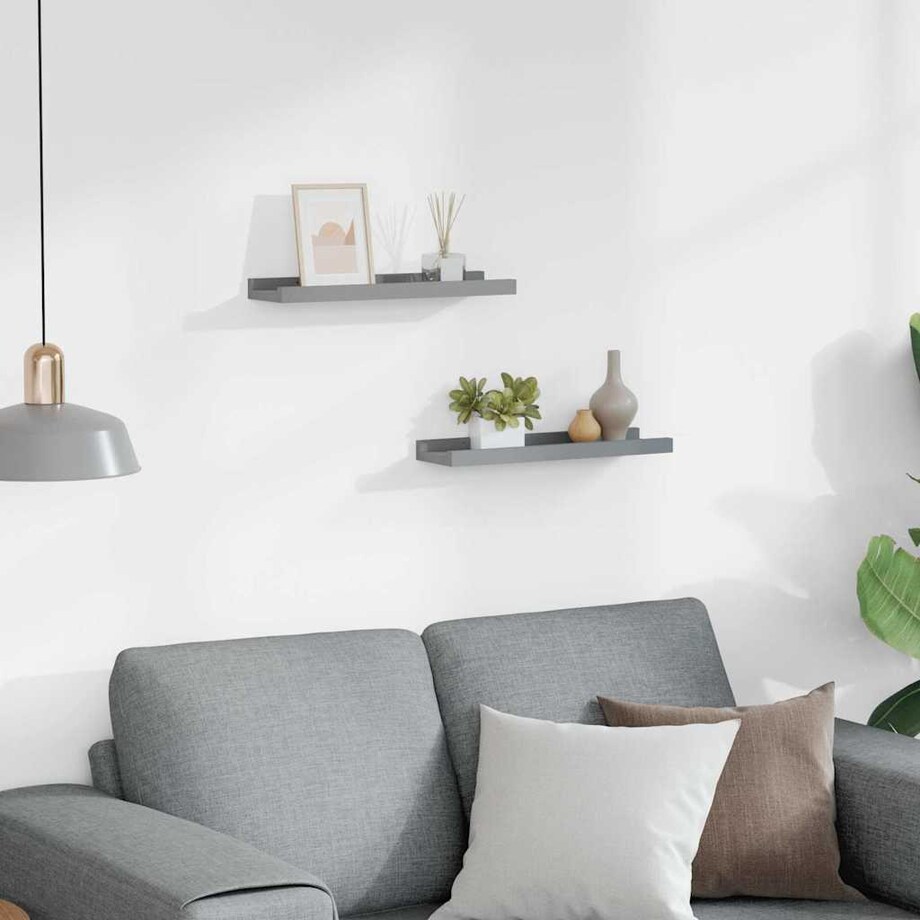 vidaXL Półki ścienne na zdjęcia, 2 szt., szare, 40x9x3 cm, MDF