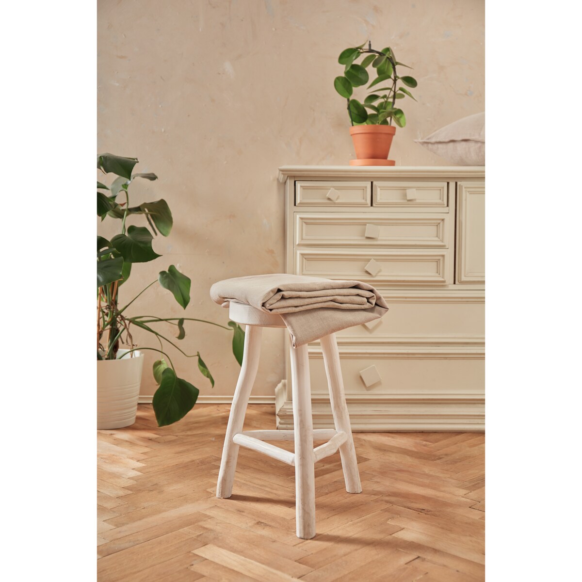 Lniana zasłona w kolorze beżowym Merida 140x250