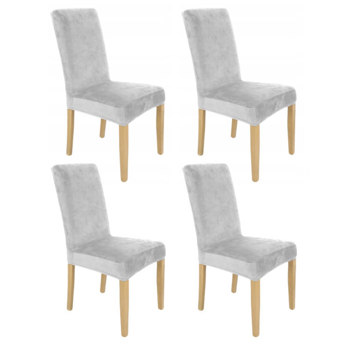 Pokrowiec Na Krzesło Zestaw 4 Szt Jasny Szary Welur Elastczyny