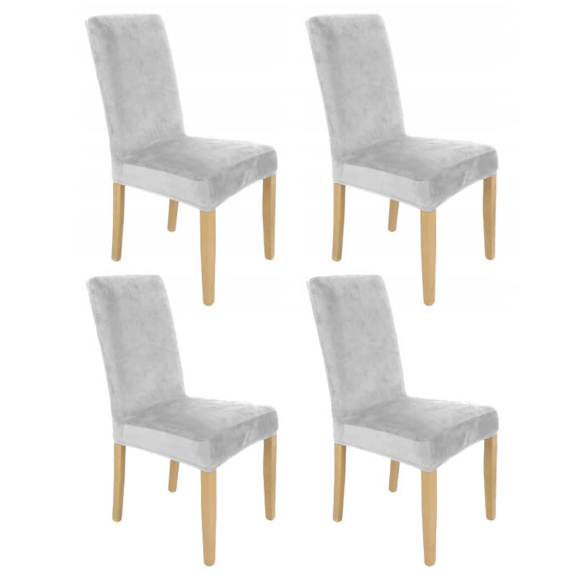 Pokrowiec Na Krzesło Zestaw 4 Szt Jasny Szary Welur Elastczyny