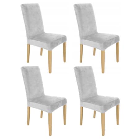 Pokrowiec Na Krzesło Zestaw 4 Szt Jasny Szary Welur Elastczyny