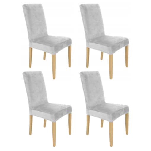Pokrowiec Na Krzesło Zestaw 4 Szt Jasny Szary Welur Elastczyny