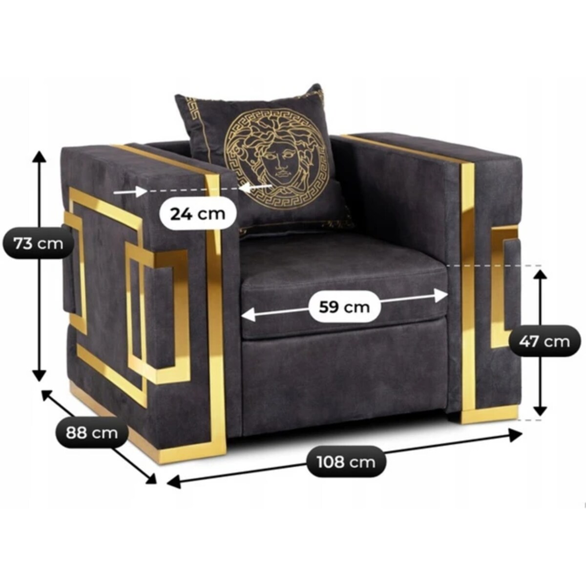 Kanapa Sofa Glamour Jednoosobowa Do Salonu Czarna Złota PALLAZO 1S