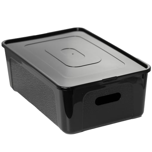 Pojemnik Pudło Plastikowe 39X26X13.4 Cm 14 L Z Pokrywą Do Przechowywania Czarne
