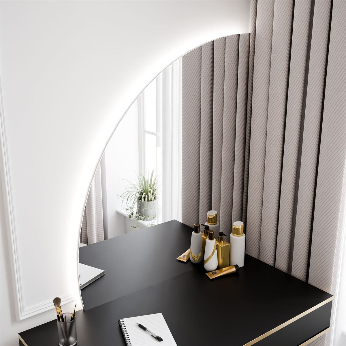 Toaletka OXFORD z lustrem i oświetleniem LED, lewa, czarna