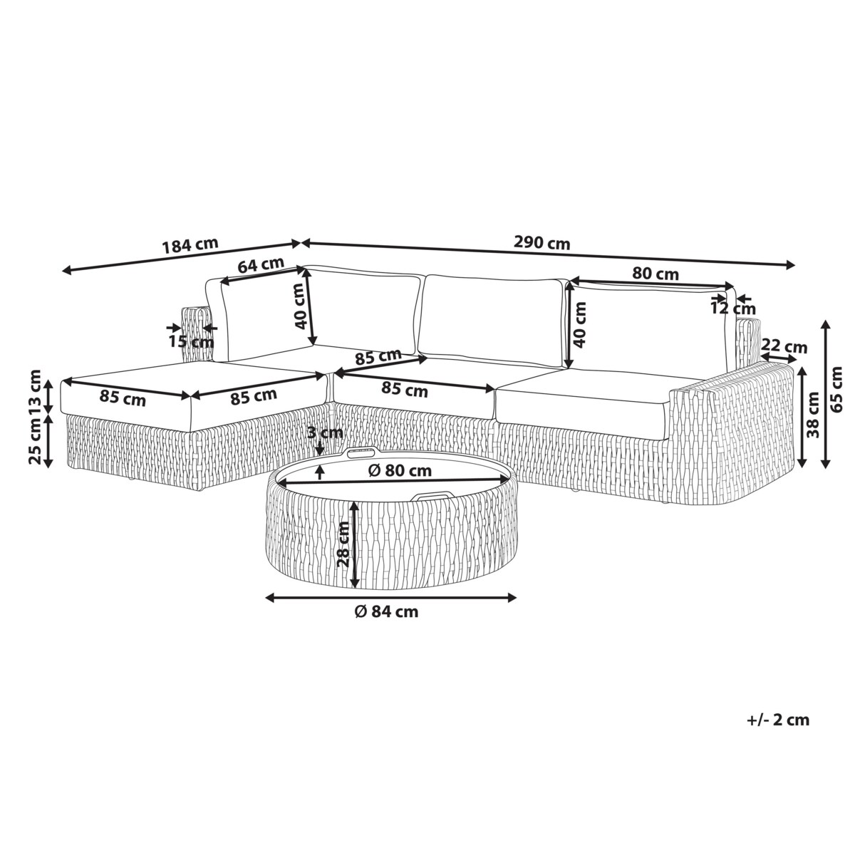 Narożnik ogrodowy ze stolikiem dla 4 osób OLIVERI Prawostronny Technorattan Beżowy
