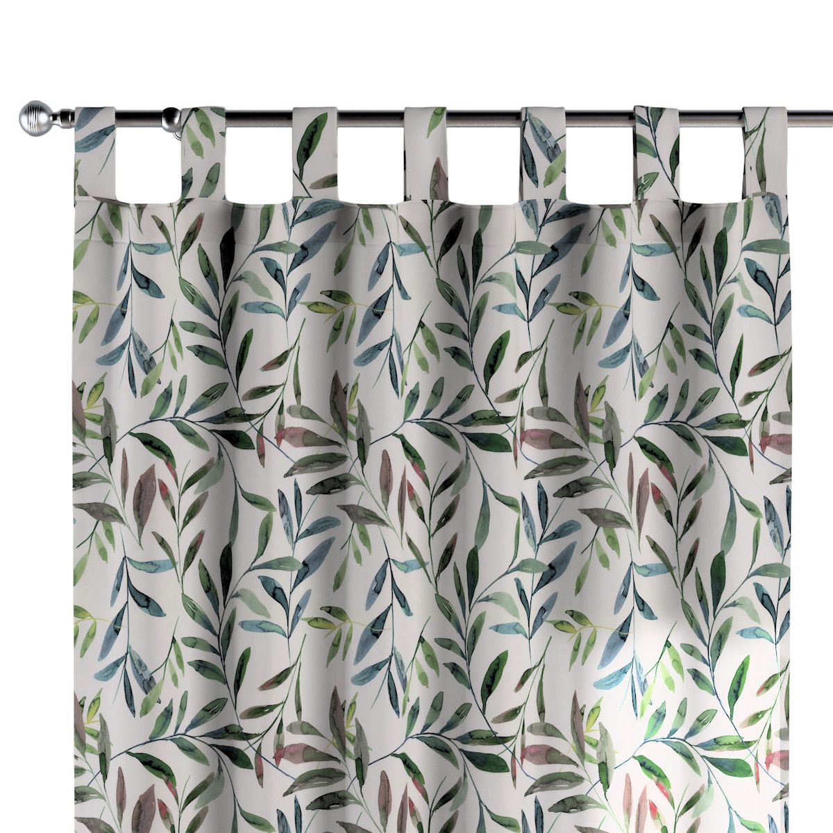 Zasłona na szelkach 1 szt. 130x260 zielone gałązki na białym tle