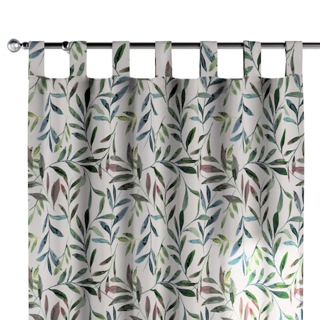 Zasłona na szelkach 1 szt. 130x260 zielone gałązki na białym tle