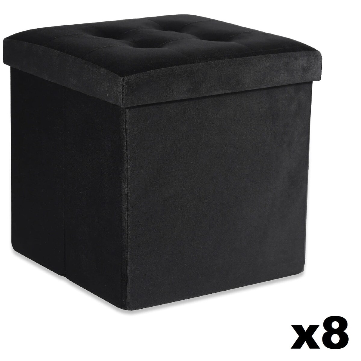 Pufa Składana L Z Guzikami - 38X38X38Cm Aksamit Czarna X 8