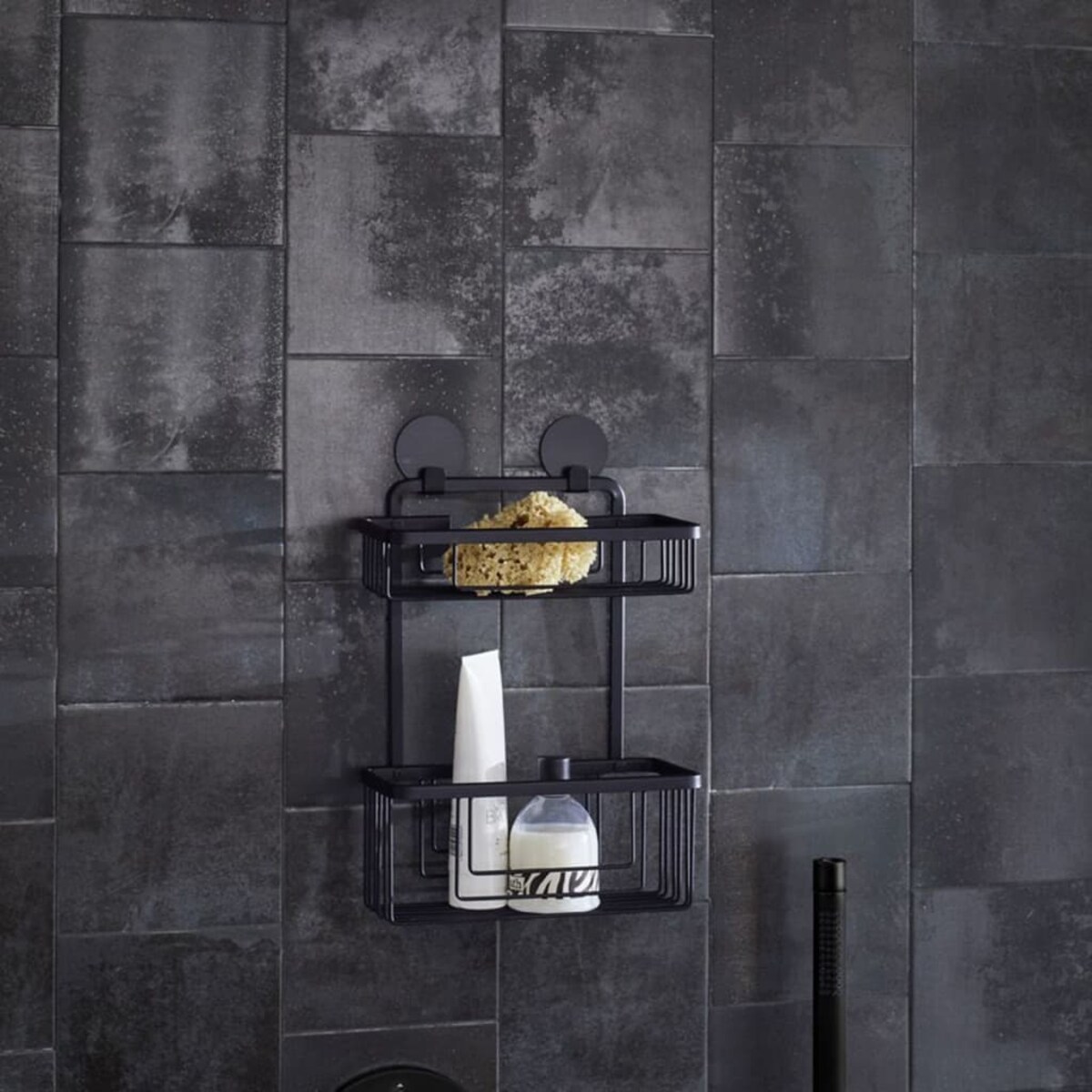 Kleine Wolke Podwójna półka prysznicowa Rocco, prostokątna, czarna