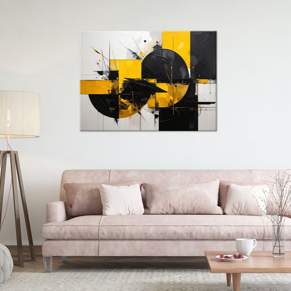 Obraz do salonu sypialni, Abstrakcja tekstura figury geometryczne żółty