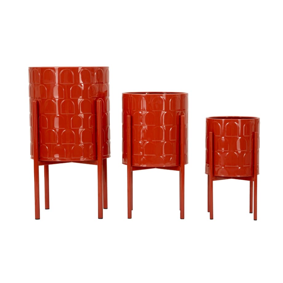 Zestaw 3 kwietników Archy, kolor czerwony, żelazo, wysokości 56,5, 48,5 i 37,5 cm, styl nowoczesny, na rośliny doniczkowe, Mauro Ferretti