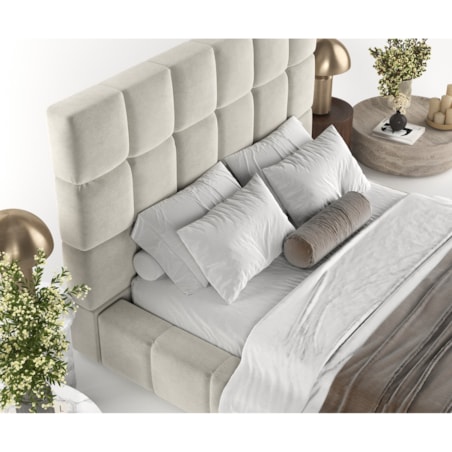 Łóżko tapicerowane SKIATHOS 160x200 z pojemnikiem, Jasny Beż, tkanina Terra NW 06