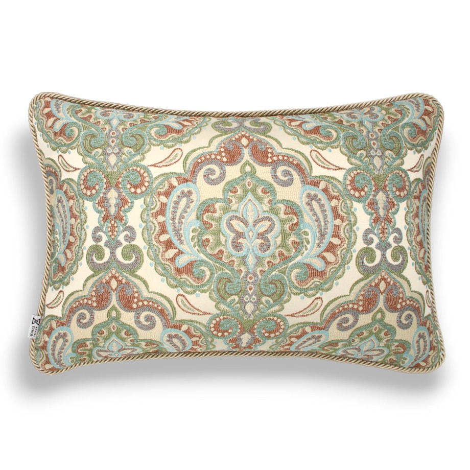 Kremowa - miętowa poduszka dekoracyjna w ornamenty 60x40 Rani
