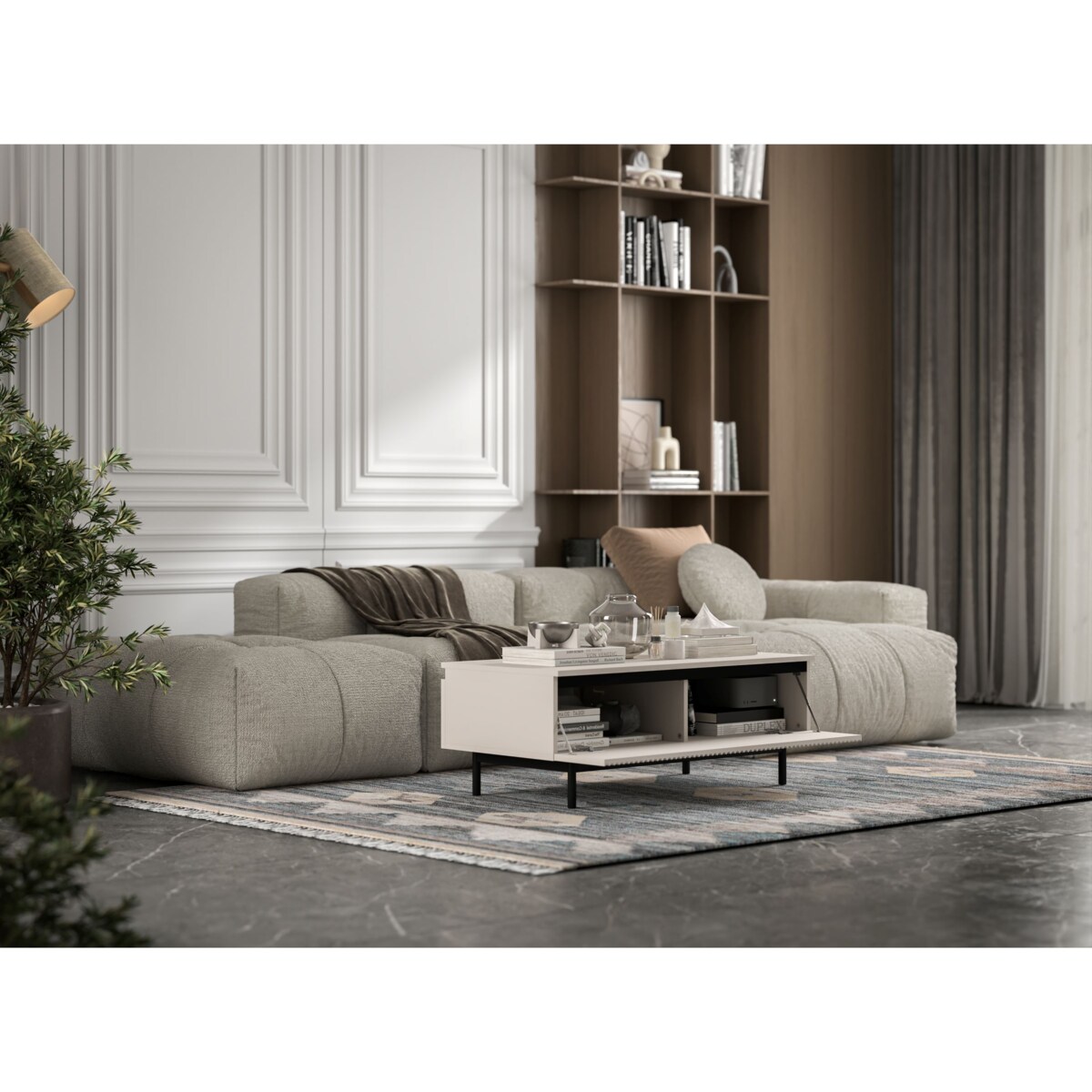 Stolik kawowy Glamour prostokątny elegancka ława Kaszmir Mat Czarny Stelaż 109 cm