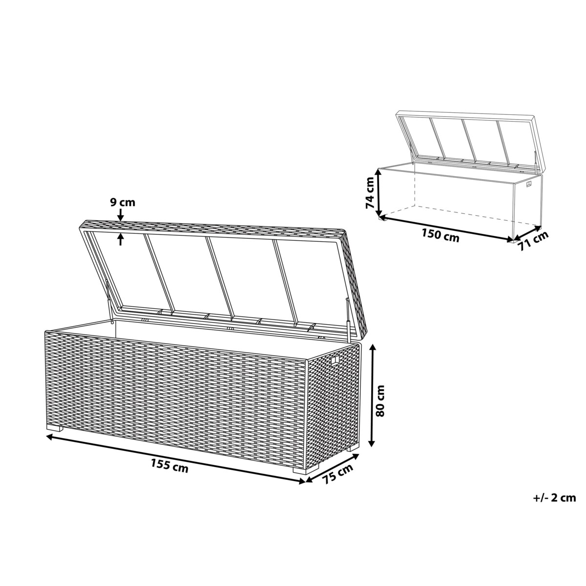 Skrzynia ogrodowa z technorattanu 155 x 75 cm beżowoszara MODENA