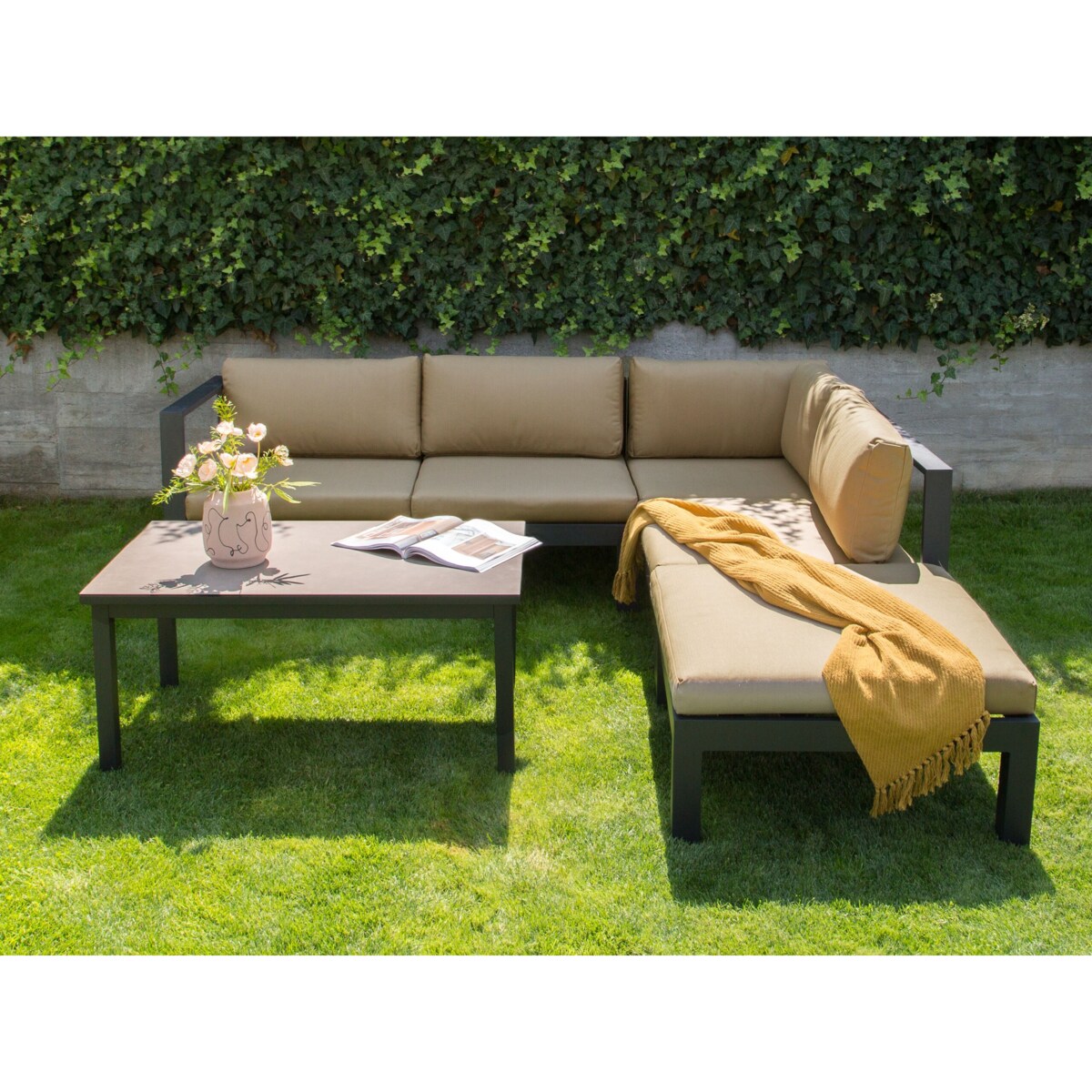 Duży zestaw wypoczynkowy dla 5 osób Aluminium Piaskowy MESSINA