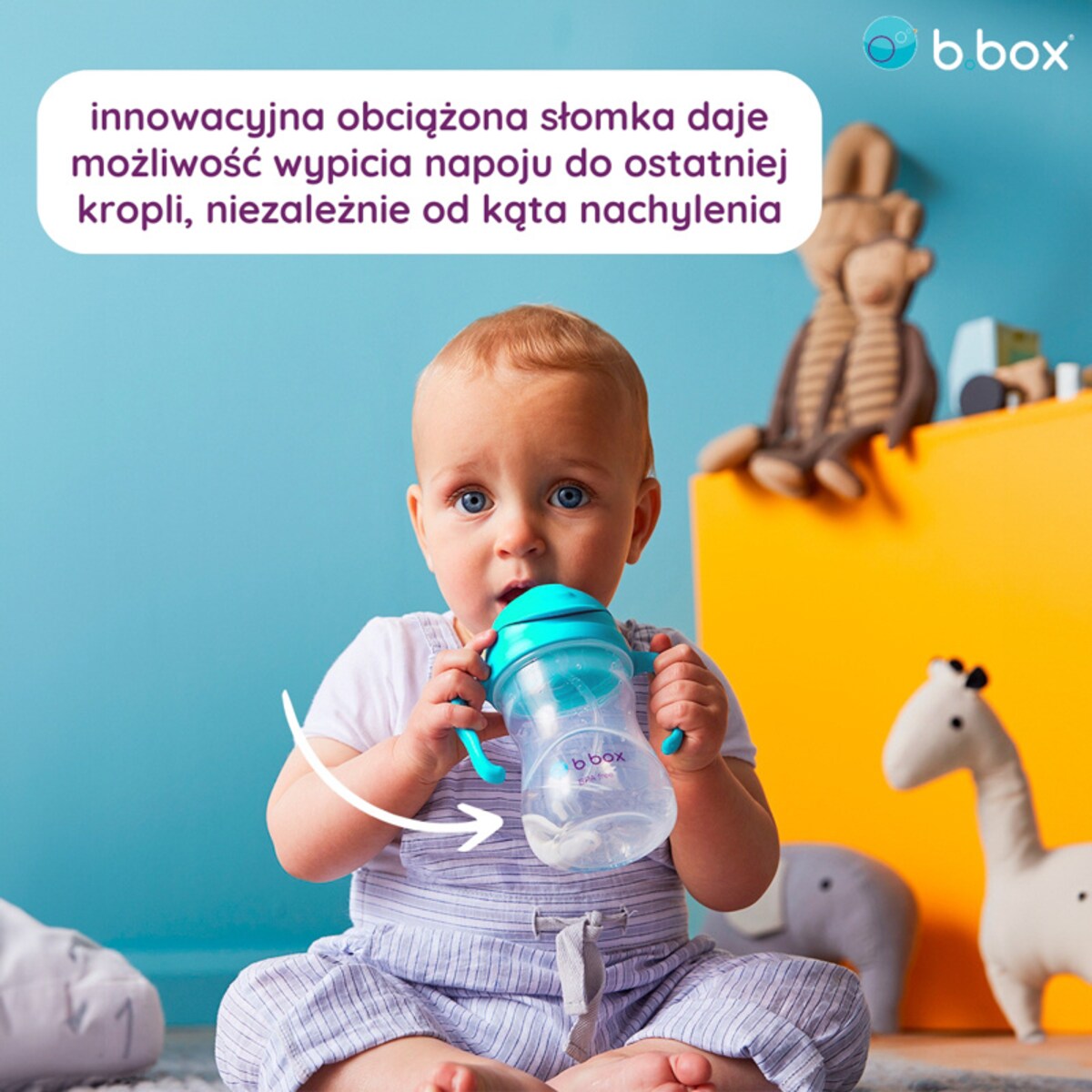 Bidon dla dzieci ze słomką 240 ml - kubek niekapek lazurowy, b.box