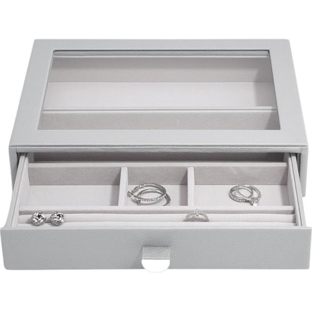 Szkatułka na biżuterię Stackers Pebble 6 komorowa classic kamienna szarość z szufladą i szklaną pokrywką