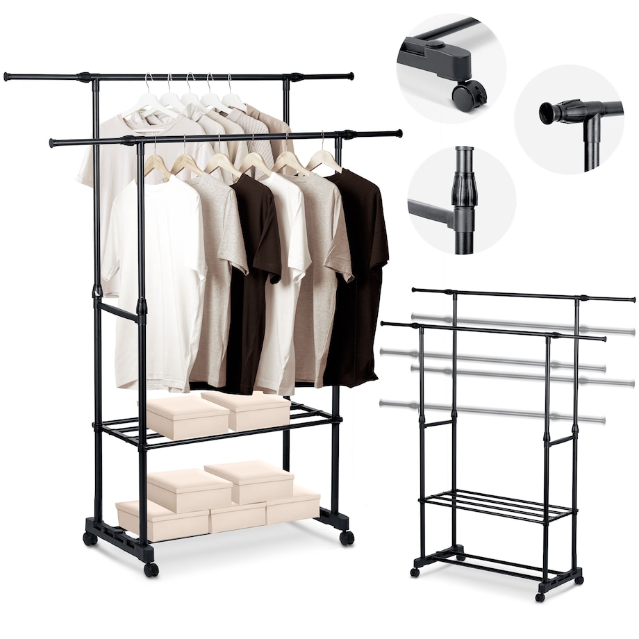 Wieszak na ubrania stojący stojak podwójny kółka Massido