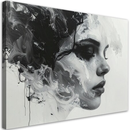 Nowoczesny obraz na płótnie canvas, Abstrakcyjny portret kobiety czarno-biały 90x60 cm