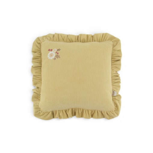 Poduszka dekoracyjna sztruksowa z falbanką butter yellow