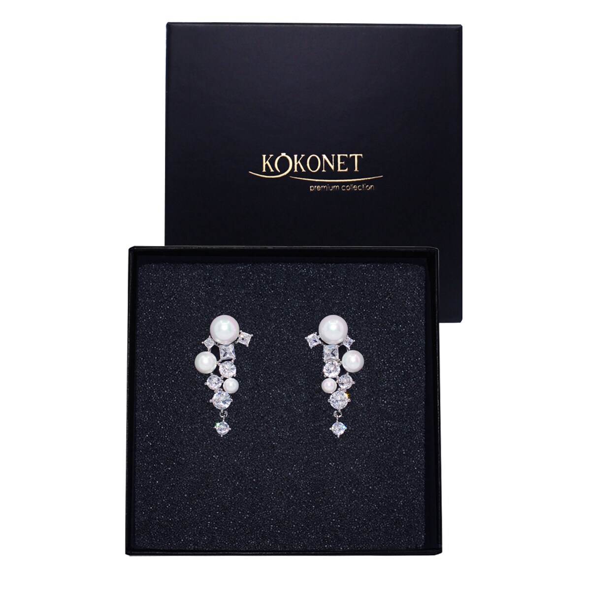 Kolczyki ślubne Srebrne z perłami na ślub perełki cyrkonie kamienie wiszące sztyft