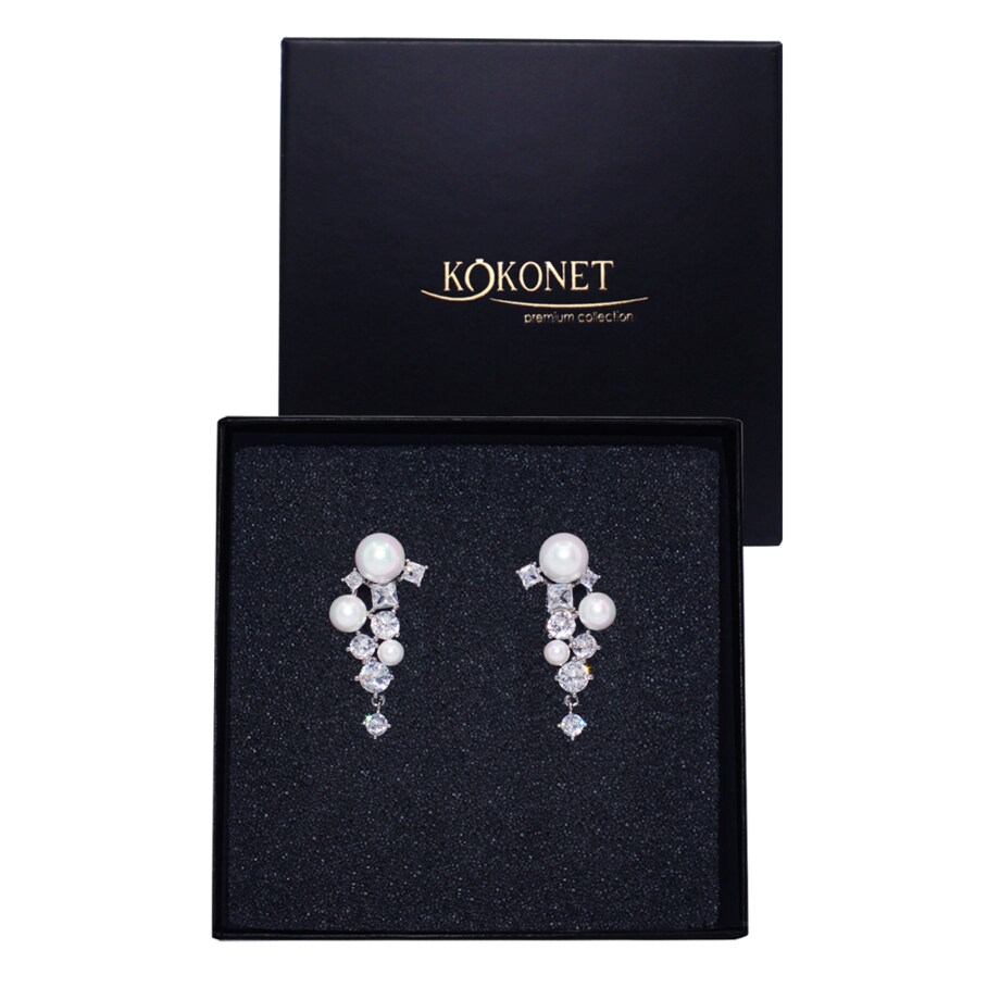 Kolczyki ślubne Srebrne z perłami na ślub perełki cyrkonie kamienie wiszące sztyft